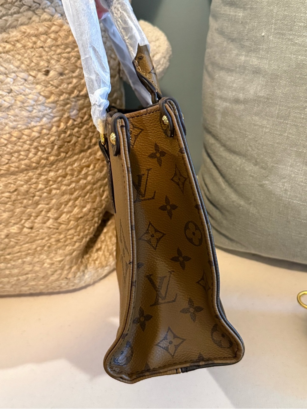 L V Two-Toned Brown Monogram Canvas Mini Satchel with Tan Accents - Picture 6 of 12
